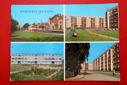 Nünchritz - Karl-Liebknecht-Ring - Bushaltestelle - Schule - Riesa  - Meißen - DDR 1980 Sachsen - Riesa