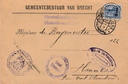 Brief Gemeentebestuur BRECHT (censuur Antwerpen ) Portvrij Naar Hamme, Bijgefrankeerd Met 25 Ct Etappen 1918. - OC26/37 Staging Zone