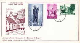 FDC N°  Ordi Du 15-5-1954 - COB 951 949 946 - Cachet De Bruxelles 1 - Culturelle - Restauration Du Béguinage De Bruges - - 1951-1960