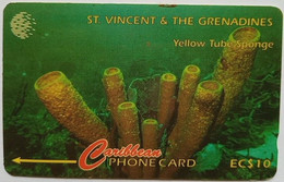 St. Vincent And Grenadines Cable And Wireless 101CSVA  EC$10 " Yellow Tube Sponge " - San Vicente Y Las Granadinas