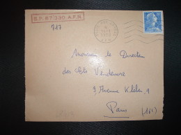 DEVANT TP M. DE MULLER 20F OBL.MEC.14-1 1958 POSTE AUX ARMEES AFN + SP 87.330 A.F.N. - Guerre D'Algérie