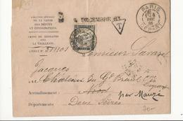 Lettre De 1885 - Taxée Par 30 Cts Noir - Paris Pour Niort (Caisse De Retraites) - 1859-1959 Briefe & Dokumente