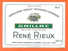 étiquette De Vin Gaillac Méthode Champenoise René Rieux  à Boissel - 75 Cl - Gaillac