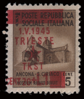 Occupazione Jugoslava: TRIESTE - Monumenti Distrutti 20 C. + Lire 1 Su 5 C. Bruno / Soprastampa Spostata - 1945 - Occ. Yougoslave: Trieste