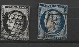 CERES N° 3 Noir S Blanc Et N°4 Bleu Foncé,  Oblitéré Grille Côte130€ - 1849-1850 Cérès
