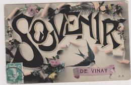 Cpa, Souvenir De Vinay ,isère, Avec Fleur Et Oiseau,rare,prés De La Cote St André,voiron,st Marcellin - Vinay