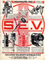 92- ISSY LES MOULINEAUX- PUBLICITE S.A. EQUIPEMENT ELECTRIQUE VEHICULES-26 RUE GUYNEMER- ALCO-MAGNETO-S.E.V.-1933 - Automobile
