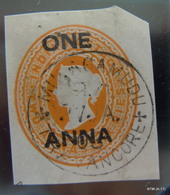 INDIA, Travancore. Queen Victoria, 1Anna On 2Annas Six Paisa. (Travancore Post Mark) - Travancore