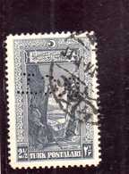 TURCHIA TURKÍA TURKEY REPUBLIC 1926 PERFIN Sakarya Gorge 2 1/2g USATO USED  OBLITERE' - Used Stamps