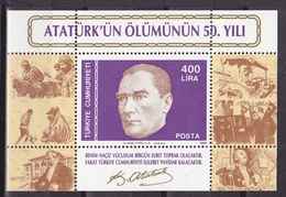 AC - TURKEY BLOCK STAMP - 50th DEATH ANNIVERSARY OF ATATURK MNH 10 NOVEMBER 1988 - Blocks & Sheetlets