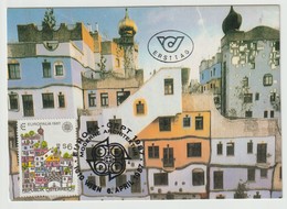 D 1356) Österreich 1987 Mi# 1876 FDC MK Wien: Hundertwasser-Haus Wohnanlage - Modern
