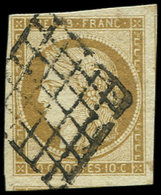 EMISSION DE 1849 1    10c. Bistre-jaune, Oblitéré GRILLE, TB - 1849-1850 Ceres