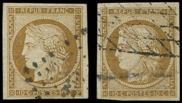 EMISSION DE 1849 1    10c. Bistre-jaune, 2 Ex. Obl. PC Et GRILLE SANS FIN, TB - 1849-1850 Ceres