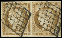 EMISSION DE 1849 1a   10c. Bistre-brun, PAIRE Oblitérée GRILLE, TB - 1849-1850 Ceres