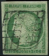 EMISSION DE 1849 2    15c. Vert, Obl. GRILLE, TB. D - 1849-1850 Ceres