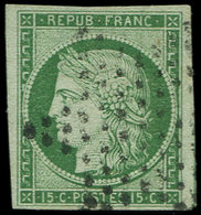 EMISSION DE 1849 2    15c. Vert, Obl. ETOILE, Filet De Voisin (partiel) à Droite, TB - 1849-1850 Ceres