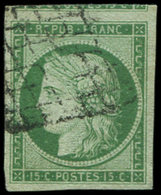 EMISSION DE 1849 2b   15c. Vert-jaune, Oblitéré GRILLE, Voisin En Haut, TTB, Cote Et N° Maury - 1849-1850 Ceres