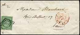 Let EMISSION DE 1849 2    15c. Vert, Obl. GRILLE S. LSC, Cachet Rouge Lev. De 2h1/2 Don De 4hS./L/PP, Arr. 4/9/50, TB. C - 1849-1850 Ceres