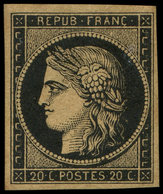 * EMISSION DE 1849 3g   20c. Noir Sur CHAMOIS Très Foncé, "FAUVE", Gomme Légèrement étendue, Sinon R Et TB, Certif. Calv - 1849-1850 Ceres