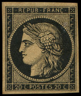 * EMISSION DE 1849 3g   20c. Noir Sur CHAMOIS Très Foncé, "FAUVE", Gomme Légèrement étendue, Sinon R Et TB, Certif. Calv - 1849-1850 Cérès