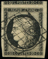 EMISSION DE 1849 3    20c. Noir Sur Jaune, Obl. GRILLE, Voisin En Haut, Grandes Marges, Superbe - 1849-1850 Cérès