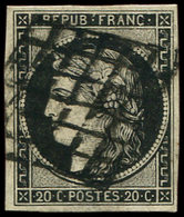 EMISSION DE 1849 3a   20c. Noir Sur Blanc, Oblitéré GRILLE, TB - 1849-1850 Ceres