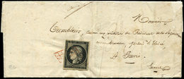 Let EMISSION DE 1849 3    20c. Noir Sur Jaune, Obl. GRILLE ROUGE S. LAC De THIONVILLE 22 JANV 49 à Paris, Timbre Restaur - 1849-1850 Ceres