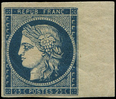* EMISSION DE 1849 4a   25c. Bleu Foncé, BORD De FEUILLE, Très Frais, TTB - 1849-1850 Ceres