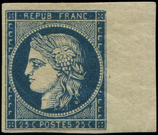 * EMISSION DE 1849 4a   25c. Bleu Foncé, BORD De FEUILLE, Très Frais, TTB - 1849-1850 Cérès