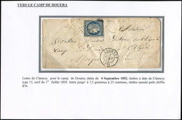 Let EMISSION DE 1849 4    25c. Bleu, Défx, Obl. PC 876 S. Env., Càd CLAMECY 4/9/52 Pour Le Camp De DOUERA - 1849-1850 Ceres