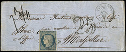 Let EMISSION DE 1849 4    25c. Bleu, Obl. PC 612 S. Env., Càd T15 CARCASSONNE 30/7/52, Poids 7 3/4 Donc Taxe 25 DT, TB - 1849-1850 Ceres