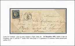 Let EMISSION DE 1849 4    25c. Bleu, Défx, Obl. PC 3515 Sur Env., Càd VENDOME 16/12/52 Pour La Poste Restante à Alger - 1849-1850 Cérès