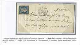 Let EMISSION DE 1849 4    25c. Bleu, Défx, Obl. PC 1139 Sur LAC, Càd DRAGUIGNAN 14/8/52 Pour Le Camp De BIRKADEM - 1849-1850 Ceres
