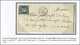 Let EMISSION DE 1849 4    25c. Bleu, Défx, Obl. PC 1139 Sur LAC, Càd DRAGUIGNAN 14/8/52 Pour Le Camp De BIRKADEM - 1849-1850 Cérès