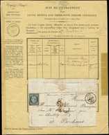 Let EMISSION DE 1849 4    25c. Bleu, Obl. S. Env., Càd PAU 25/3/53, Taxe 25 Double Trait Et Dossier De Taxation Pour Tim - 1849-1850 Cérès