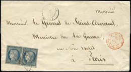 Let EMISSION DE 1849 4    25c. Bleu, PAIRE Obl. GRILLE S. LSC, Càd T15 ALENCON 29/12/51 Et Càd ROUGE PARIS FRANCHISES 30 - 1849-1850 Ceres