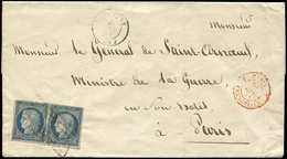 Let EMISSION DE 1849 4    25c. Bleu, PAIRE Obl. GRILLE S. LSC, Càd T15 ALENCON 29/12/51 Et Càd ROUGE PARIS FRANCHISES 30 - 1849-1850 Cérès