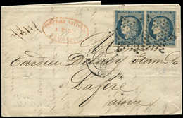 Let EMISSION DE 1849 4    25c. Bleu, PAIRE Obl. ETOILE S. LAC, Càd 3e PARIS 3e 25/5/52, TB - 1849-1850 Cérès