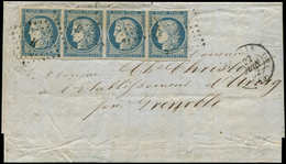 Let EMISSION DE 1849 4    25c. Bleu, BANDE De 4, 3e T. Effl. En Un Point, Obl. Los. B S. LAC, Càd Paris 22/6/60, TRIPLE  - 1849-1850 Cérès