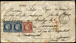 Let EMISSION DE 1849 4 Et 6, 25c. Bleu Foncé PAIRE 1 Ex. Touché Et 1f. Carmin Effl. En Angle, Obl. GRILLE SANS FIN S. LA - 1849-1850 Ceres