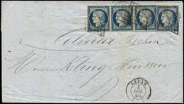 Let EMISSION DE 1849 4a   25c. Bleu Foncé, BANDE De 3 (1 Ex. Pli D'archive) + 1 Ex. Obl. GRILLE S. LAC, Càd T15 SEDAN 4/ - 1849-1850 Cérès