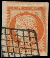 EMISSION DE 1849 5    40c. Orange, Obl. GRILLE, Grandes Marges, Petit Bdf, Filet De Voisin En Haut, TTB/Superbe - 1849-1850 Ceres
