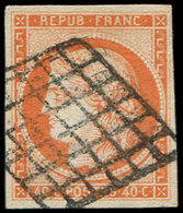 EMISSION DE 1849 5    40c. Orange, Oblitéré GRILLE, Frais Et TB. C - 1849-1850 Ceres