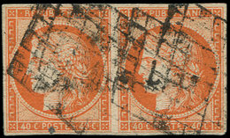 EMISSION DE 1849 5    40c. Orange, PAIRE Oblitérée GRILLE, TB, Cote Cérès - 1849-1850 Cérès