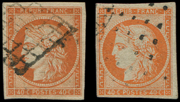 EMISSION DE 1849 5    40c. Orange, 2 Nuances Obl. Grille Et Gros Points, TB. J - 1849-1850 Cérès