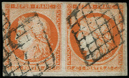 EMISSION DE 1849 5f   40c. Orange, 4 RETOUCHE Tenant à Normal, Obl. GRILLE, Restauré, Aspect TB - 1849-1850 Ceres