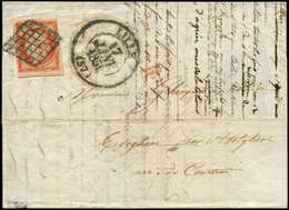 Let EMISSION DE 1849 5    40c. Orange, Grandes Marges, Obl. GRILLE S. LAC, Càd T13 LILLE 17/1/51, Arr. Càd Rouge Belge A - 1849-1850 Ceres