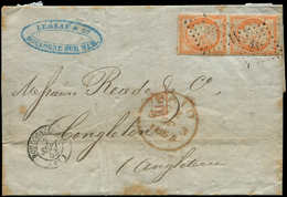 Let EMISSION DE 1849 5    40c. Orange, PAIRE Obl. PC 453 S. LAC, Càd T15 BOULOGNE-S-MER 2/9/53 Et Càd ROUGE PAID 3/9, Ar - 1849-1850 Cérès