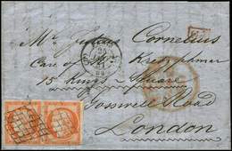 Let EMISSION DE 1849 5    40c. Orange, PAIRE Obl. GRILLE S. LAC, 1 Ex. Effl., Càd (D) PARIS (D) 25/1/51, Arr. London, Tr - 1849-1850 Ceres