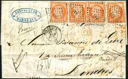 Let EMISSION DE 1849 5    40c. Orange, 4 Ex. Obl. PC 441 S. LAC, Càd T15 BORDEAUX 27/6/54, R Et TB - 1849-1850 Ceres